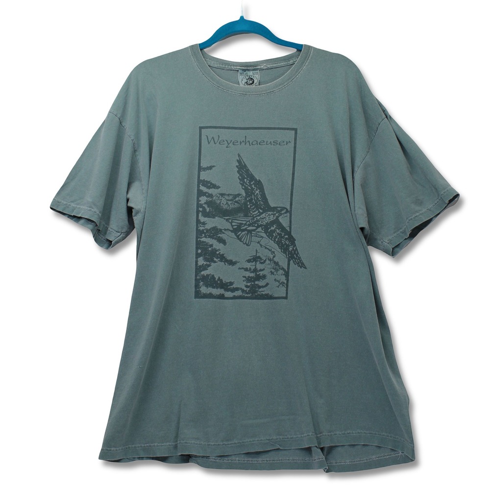 Vintage Authentic Pigment Weyerhaeuser Eagle Graphic T-Shirt Mens XL Blue Gray